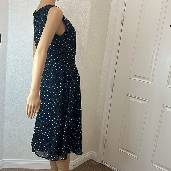 R&K Dress Size 8 Black White Polka Dots Scoop Neck Sleeveless Midi Sheer Lined - Picture 4 of 10